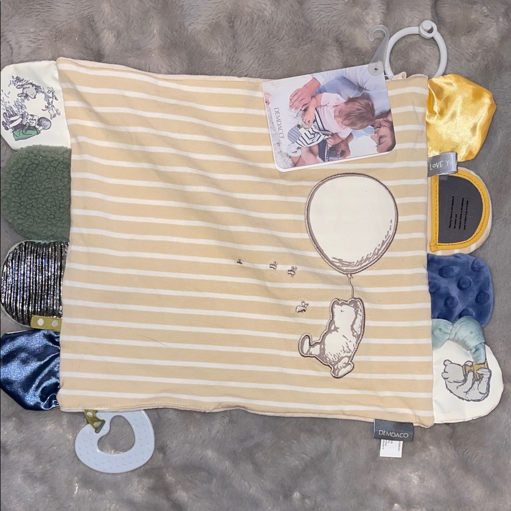 DEMDACO Activity Blankie – Tan & Blue Sensory Baby Comfort Toy